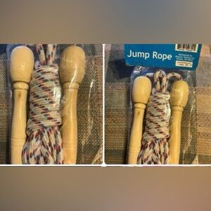 2 Wooden Adjustable Handle Jump Rope  7ft Multicolor Nylon Cord New FUN